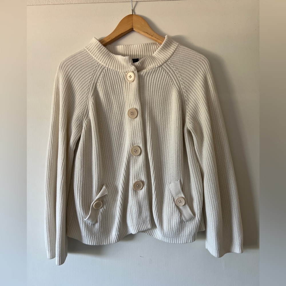 Talbots Cream Cardigan Sweater with Ribbed Knit